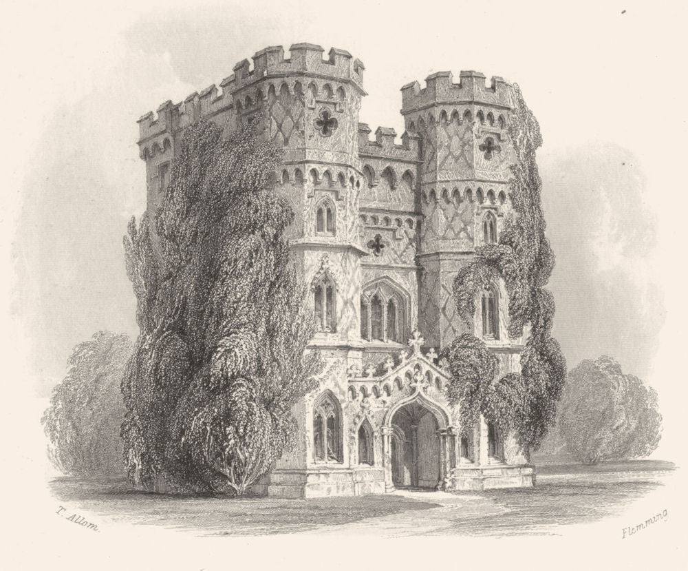 SURREY. Wainflete's Tower Esher. Shewing the Principal Front 1850 old print
